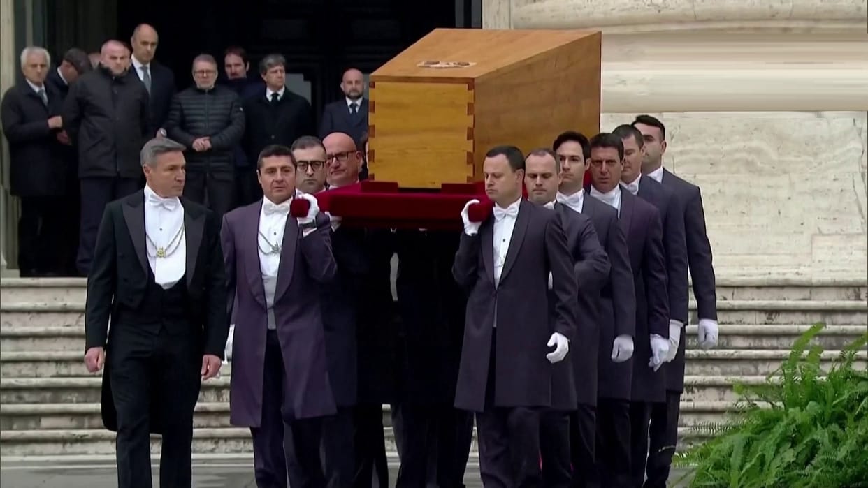 coffin of late Pope Emeritus Benedict XVI brought to St. Peter Square in Vatican City