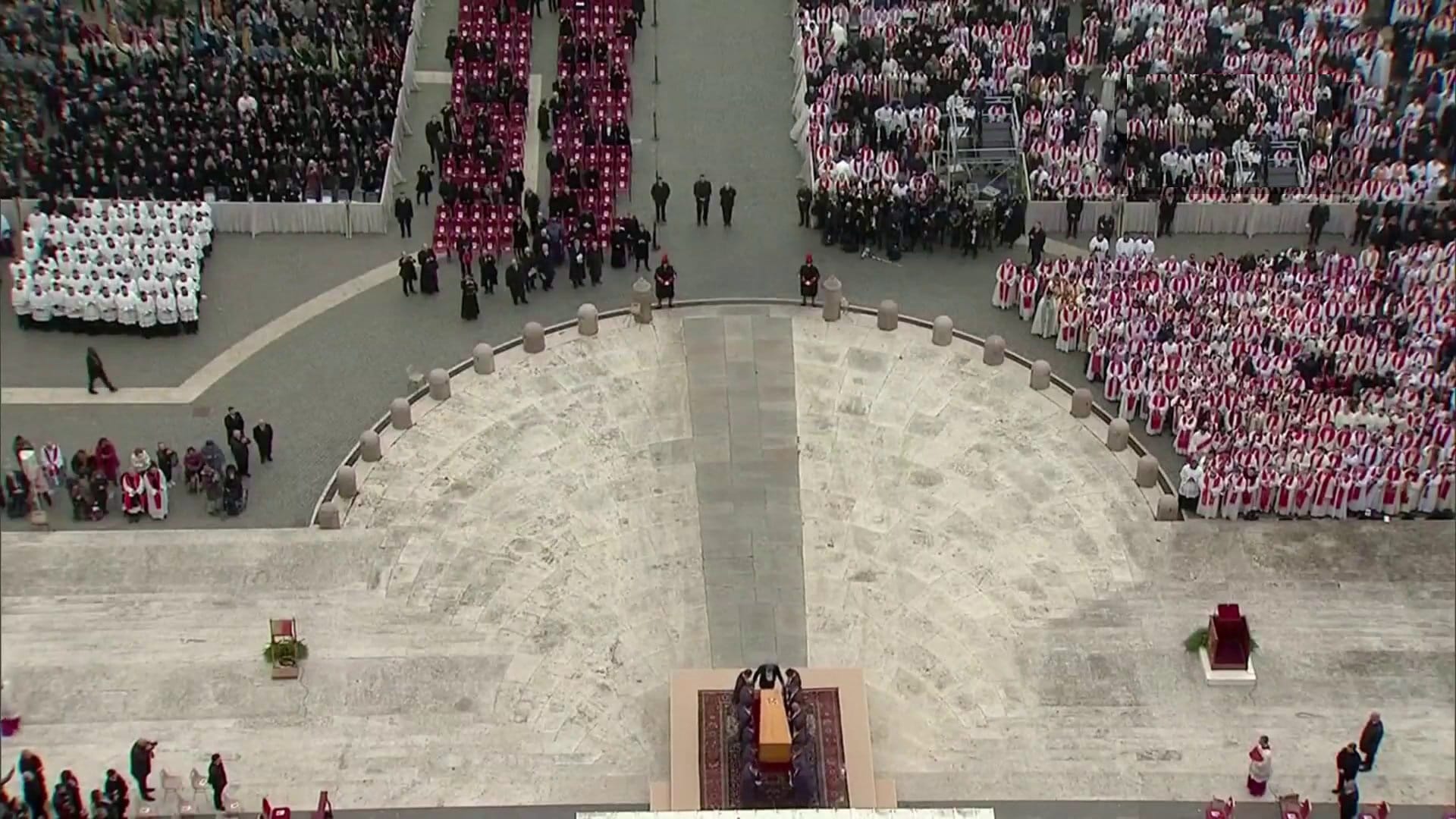 coffin of late Pope Emeritus Benedict XVI brought to St. Peter Square in Vatican City