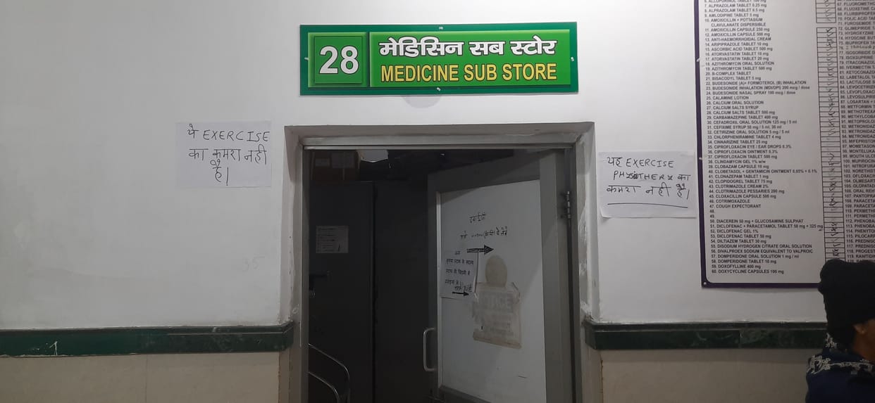 Two rooms of the same number, physiotherapy patients reaching the medicine room