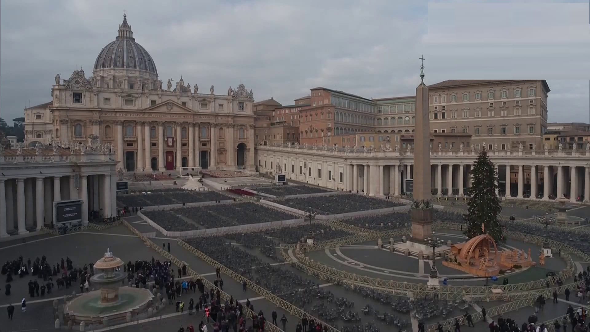coffin of late Pope Emeritus Benedict XVI brought to St. Peter Square in Vatican City