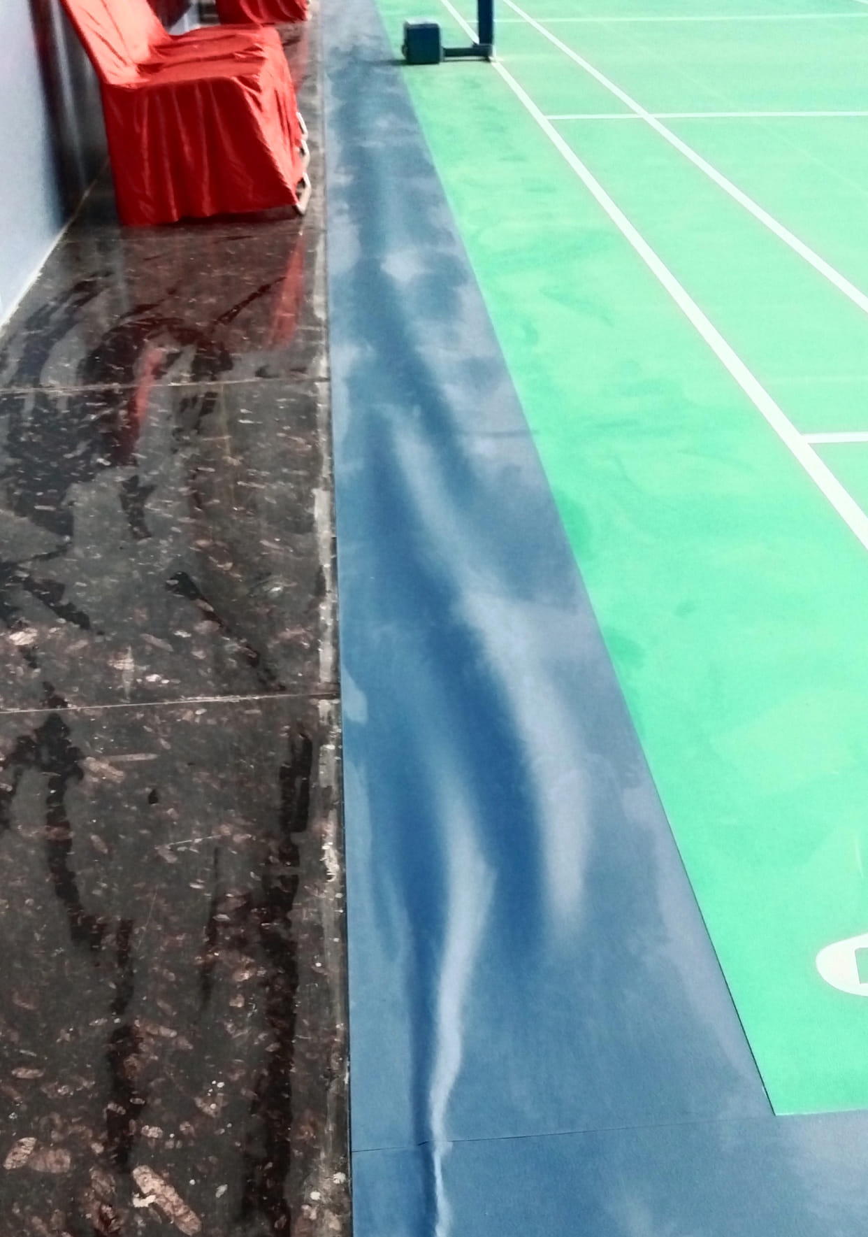 Teraflex of badminton court started uprooting after a week of construction