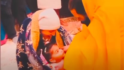Anushka Sharma Virat Kohli Daughter Vamika face revealed unseen video from Vrindavan Neem karoli Baba Ashram