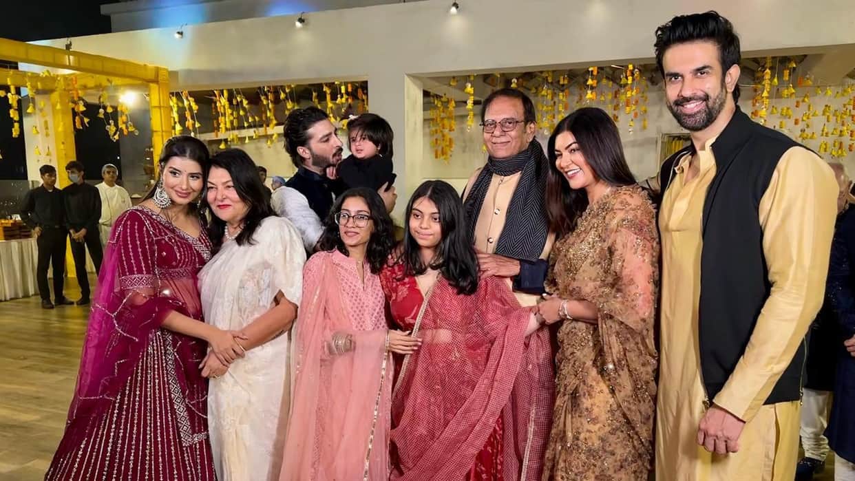 Sushmita Sen reunites with Rohman Shawl Rajeev Sen Charu Asopa for cousin wedding See pics