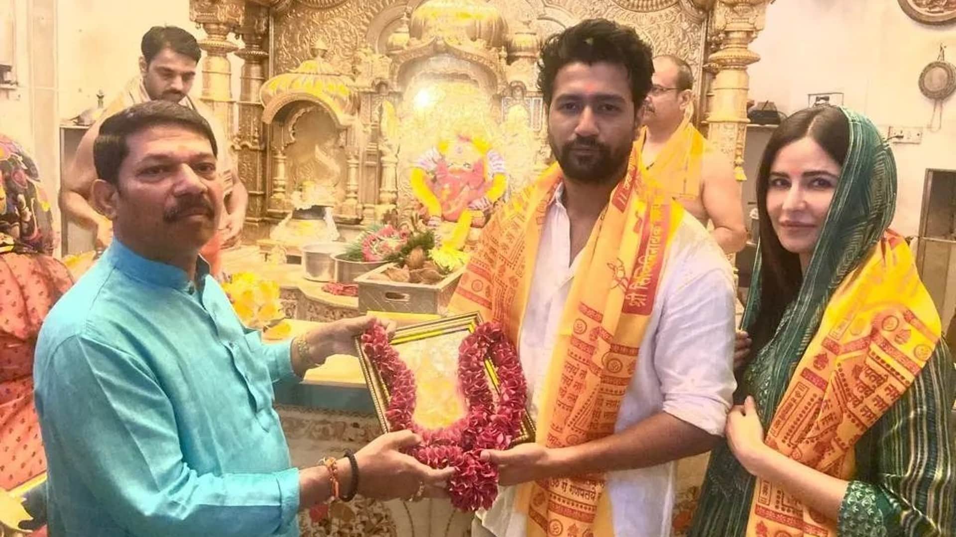Katrina Kaif Vicky Kaushal visit Siddhivinayak temple with his mom See pics