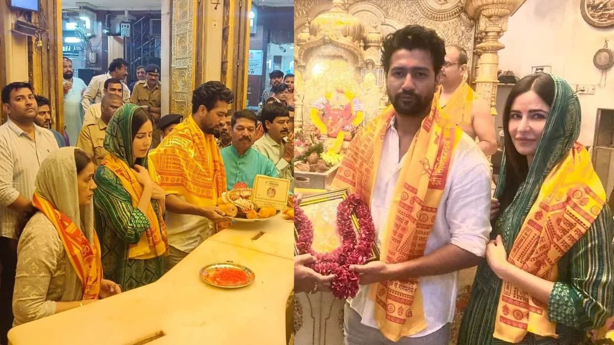 Katrina Kaif Vicky Kaushal visit Siddhivinayak temple with his mom See pics
