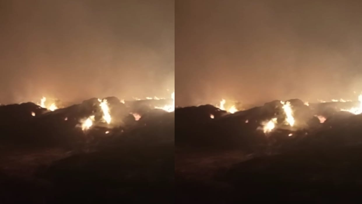 Baghpat: Anti-social elements set fire to a pile of pural in Baghpat