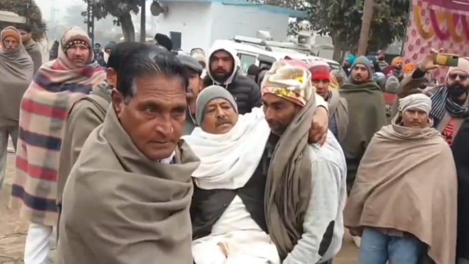 Bharatiya Kisan Union strike continues in sugarcane yard of Saraswati Sugar Mill in Yamunanagar