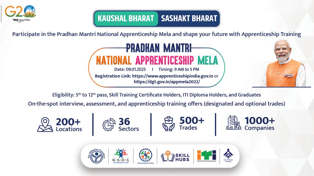 Pradhan Mantri National Apprenticeship Mela held today on 9 January register at apprenticeshipindia.gov.in