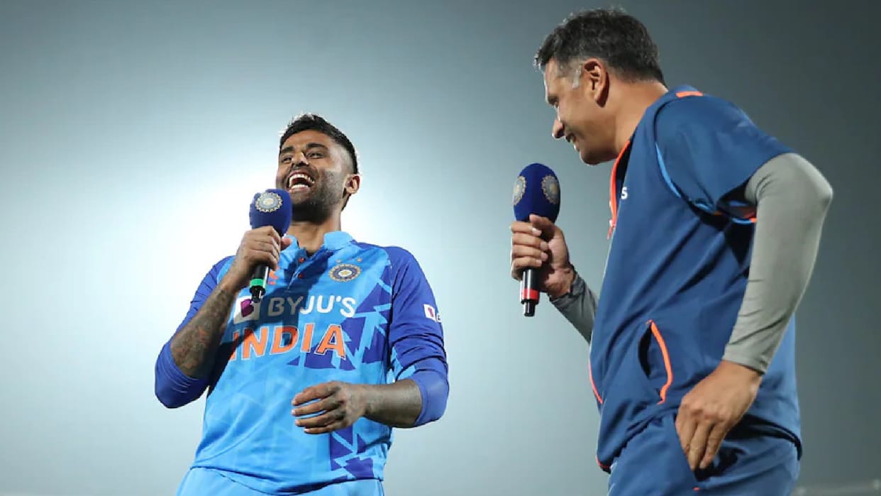 BCCI Video Watch Rahul Dravid Suryakumar Yadav Funny Interview after India vs Sri Lanka 3rd T20I Rajkot