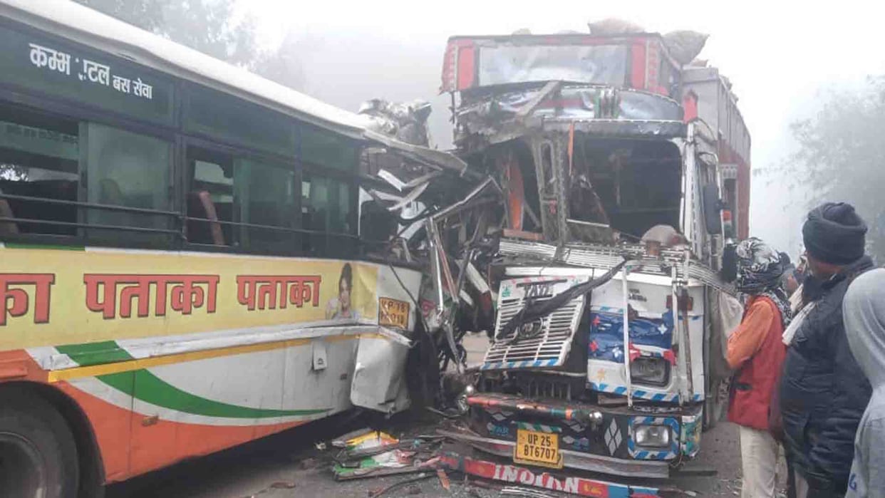 Two died and many injured in roadways bus and truck collision in Farrukhabad