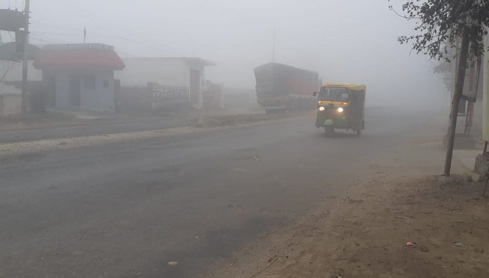 Dense fog covered, people shivering from the cold
