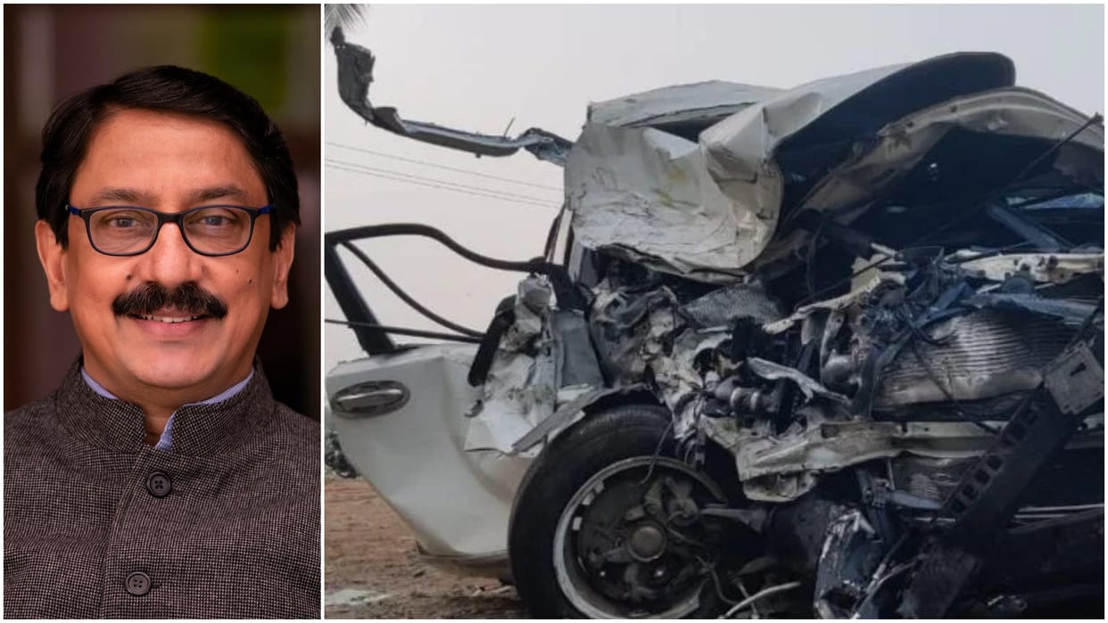Kerala Home Secretary wife son driver and several other injured in collision with Truck Road Accident news in