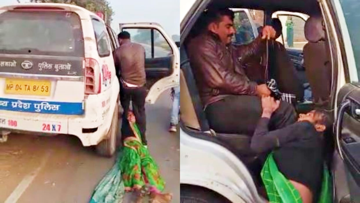 Police dragged an old woman in a car