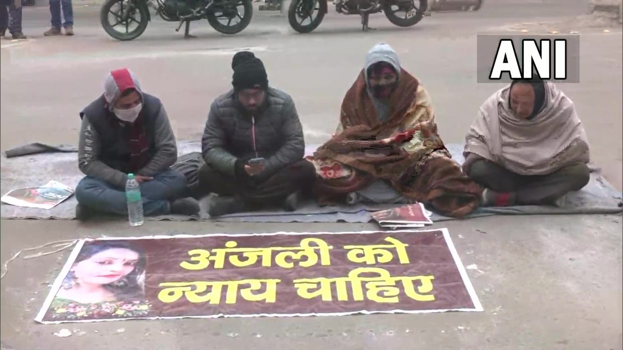 Delhi Kanjhawala death case Uncle of deceased and few others sit outside Sultanpuri PS in Delhi