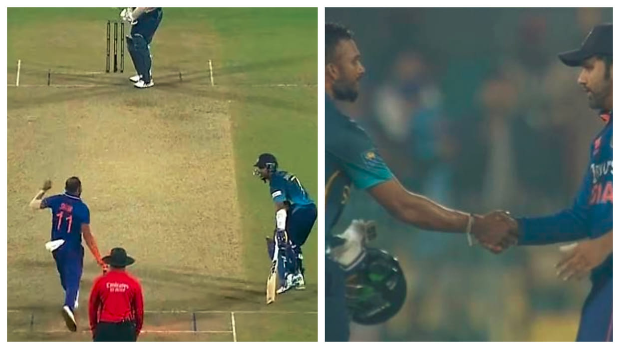 IND vs SL 1st ODI Mohammed Shami Runs Out Dasun Shanaka At Non Striker End Rohit Sharma Withdraws Appeal