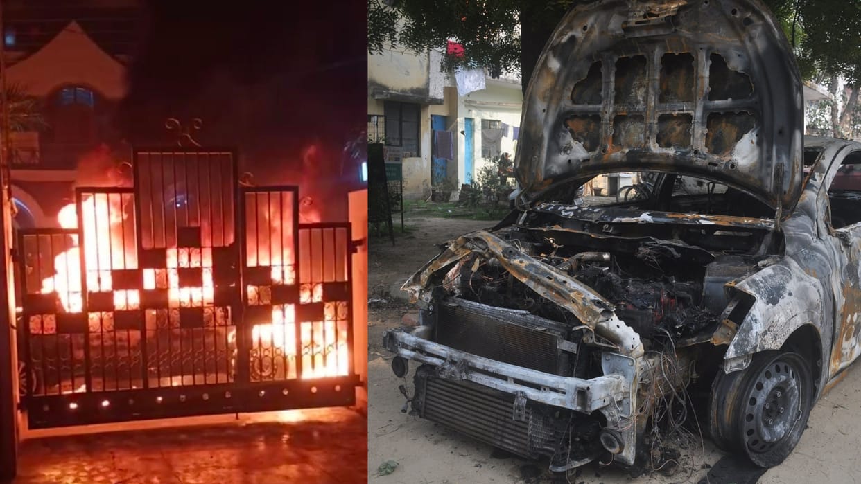 A car of major set fired for not allowing DJ in Gomati Nagar Lucknow.