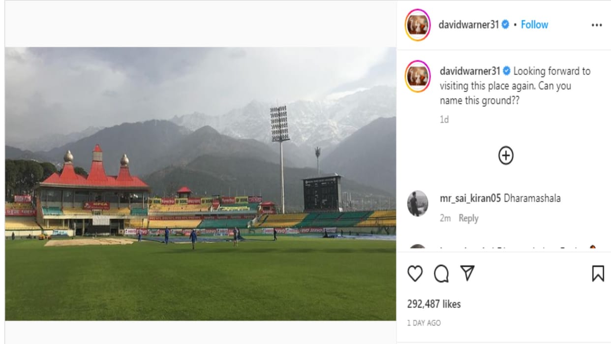 Australian cricketer david warner post on instagram photo of hpca stadium dharamshala