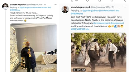 Golden Globe Awards 2023 RRR Natu Natu won best original song users express happiness social media Rajamouli