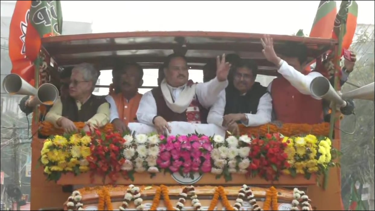 BJP Chief JP Nadda holds roadshow in West Tripura ahead of assembly polls
