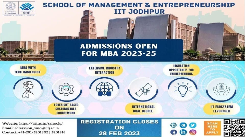 IIT Jodhpur SME invite application for SME International MBA Dual Degree Program apply till 28th February 2023