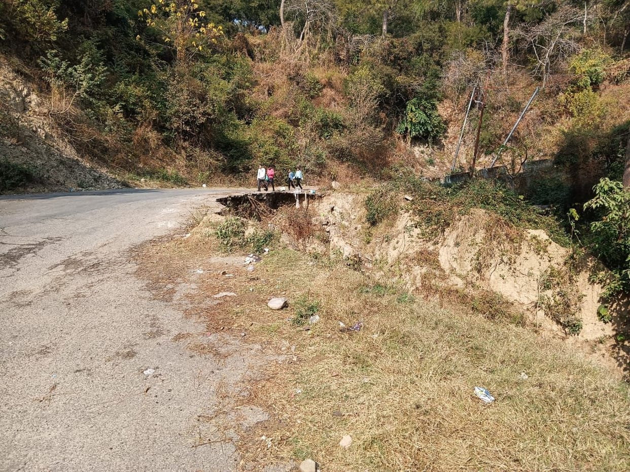 Sunken road not repaired near Baba Balak Mandir