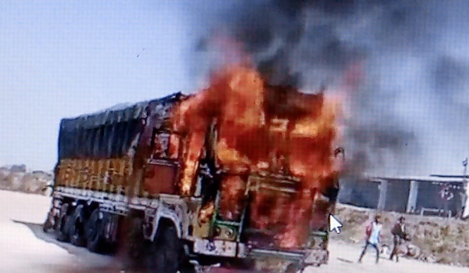 fire in truck parked on a dhaba at Bhopal-Nagpur National Highway