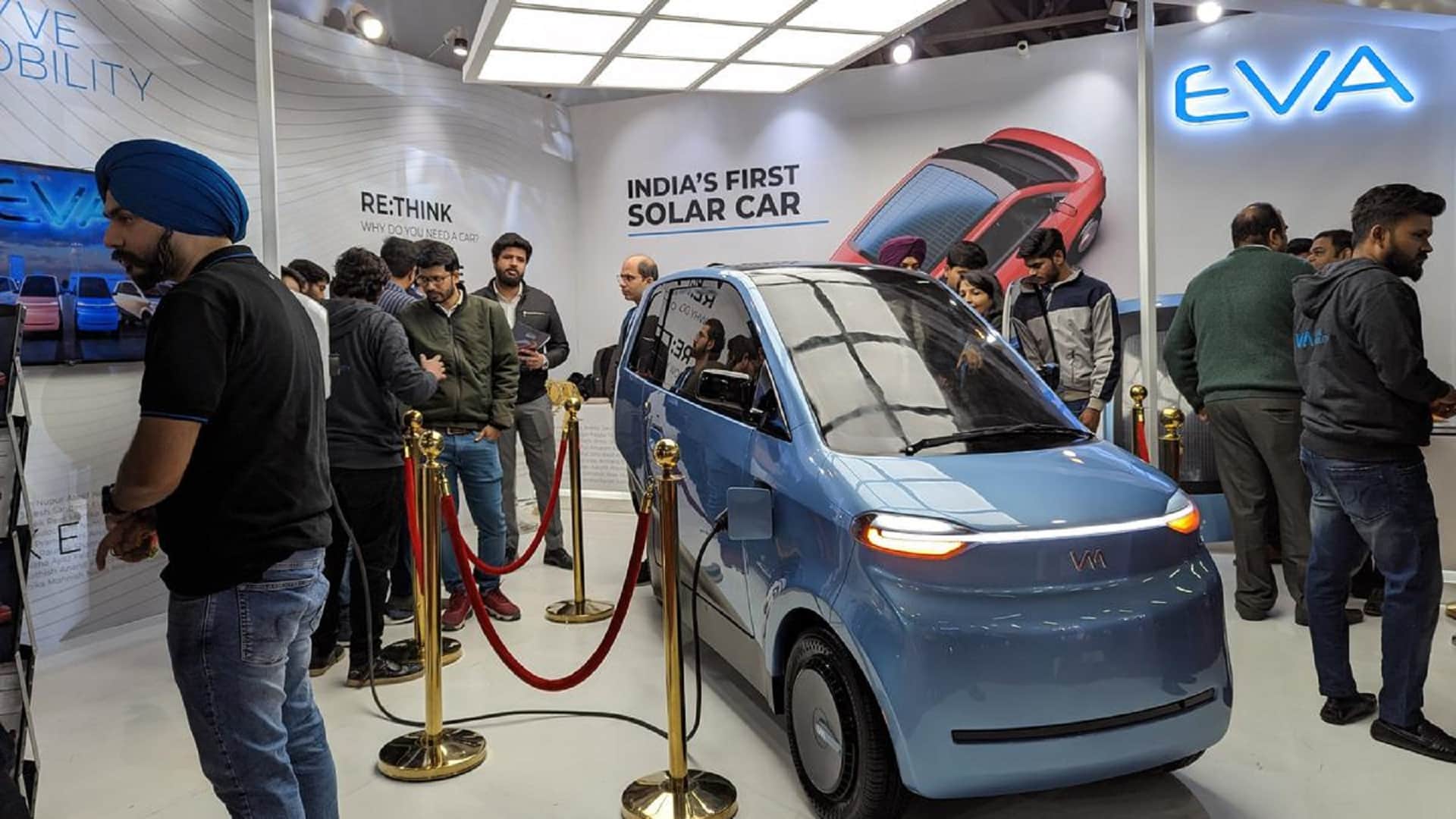 Auto Expo 2023 Vayve Mobility Unveils India's first Solar-Powered Electric Car Eva Know Range Features Specs
