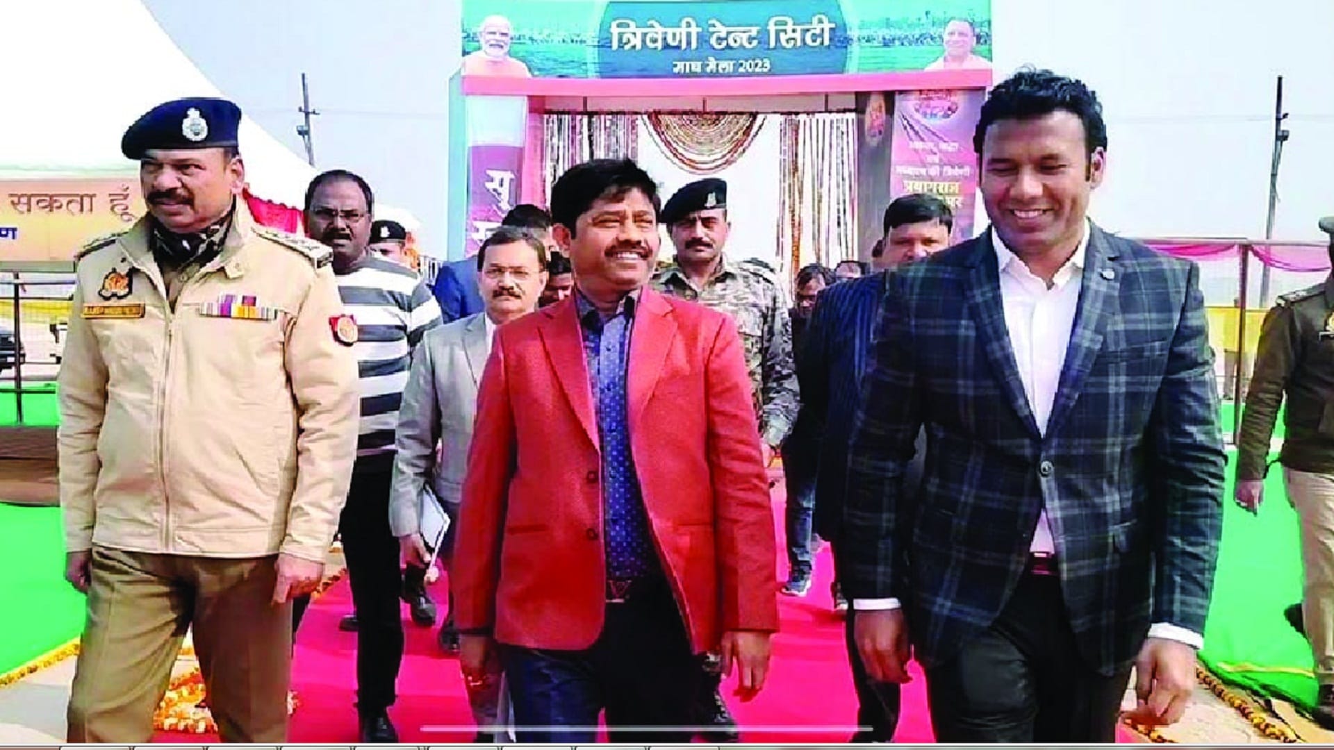 Tent city ready for Magh Mela sit in the lounge of deluxe cottage and see Ganga