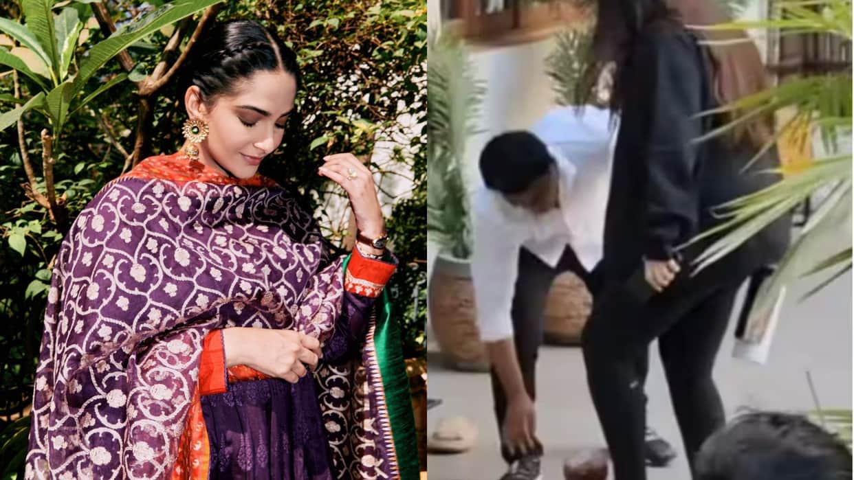 sonam kapoor staff member fetching footwear and helping to wear it actress trolled after video getting viral