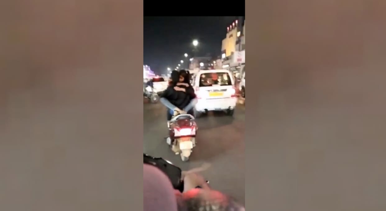 Lucknow News: Couple commits obscenity on moving scooty in Hazratganj, video viral
