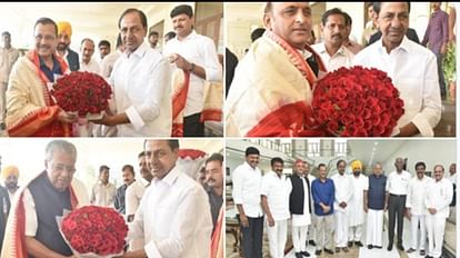 Leaders of major parties arrived for KCR's public meeting.