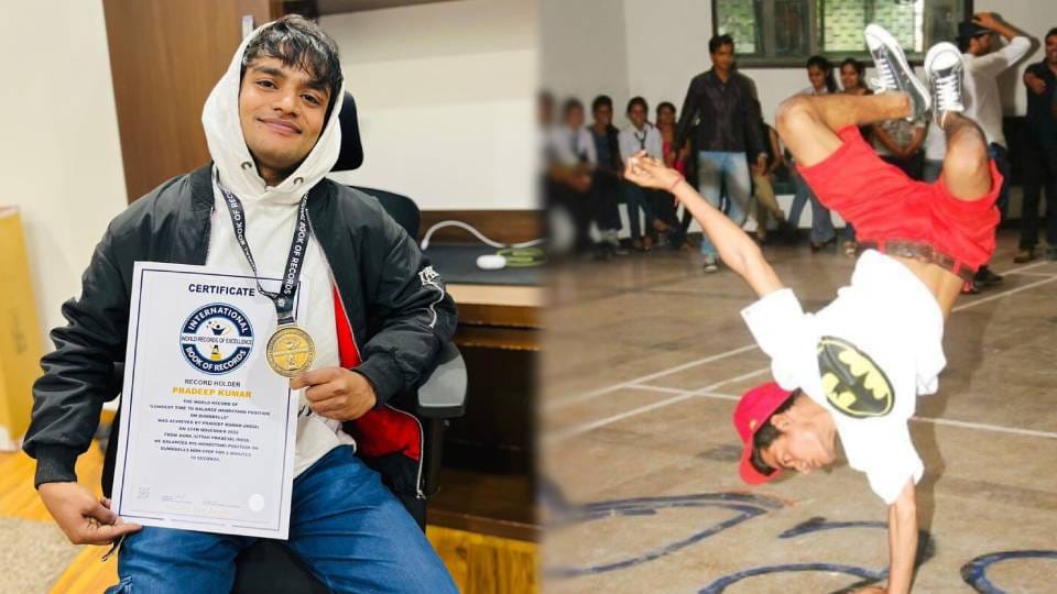 athlete Pradeep Kumar belong to Agra creates world record in Longest time to balance handstand position on dum