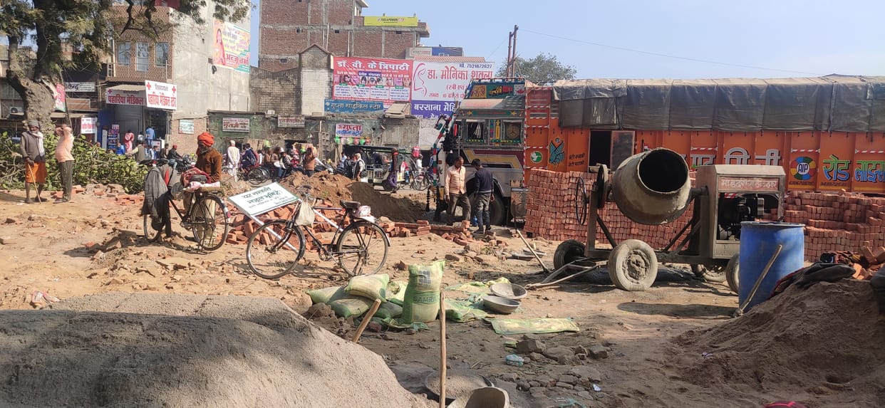 PWD stopped work, started digging with JCB