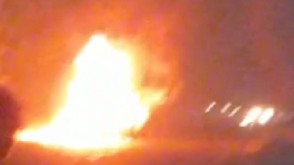 Car caught fire after hitting electric pole