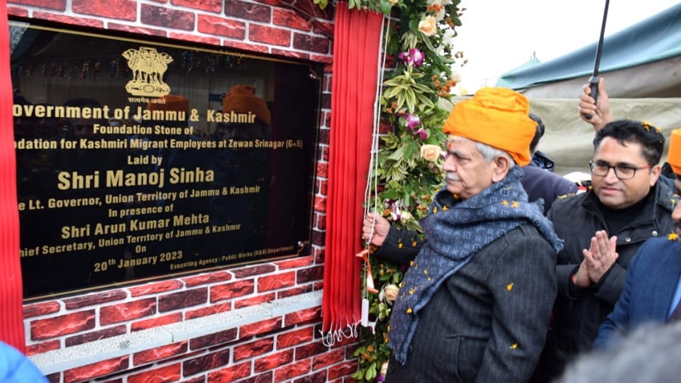 LG lays foundation stone of 930 transit camps for Kashmiri Pandits
