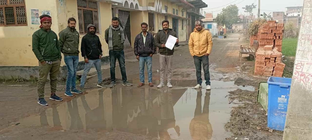 People protested due to water logging on the road