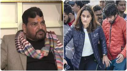 Wrestlers Protest: बृजभूषण सिंह (बाएं) और प्रदर्शन कर रहे पहलवान (दाएं)