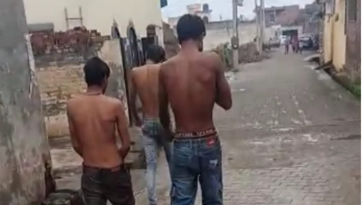 Three youths were paraded half-naked in the streets on charges of theft In Yamuna Nagar