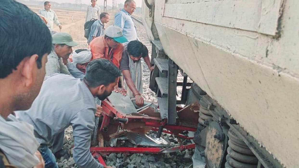 memu local train and maintenance trolley collision in korba