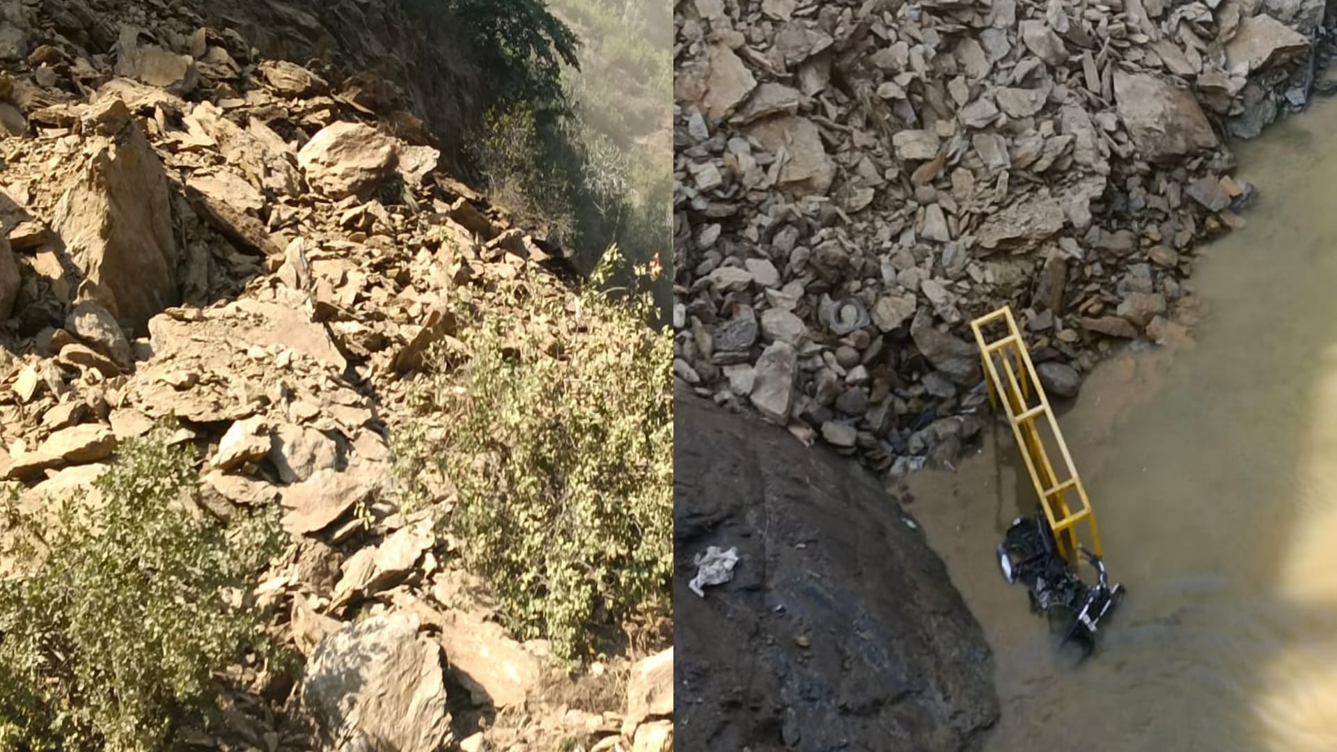 Mountain broken due to cutting barricade and bike immersed in river Vikasnagar Tyuni Uttarakhand news in hindi