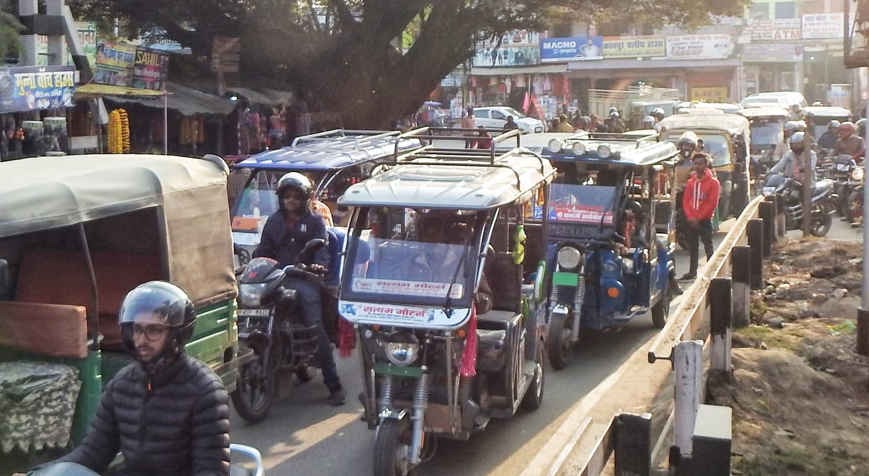To avoid the jam, they take a two kilometer detour