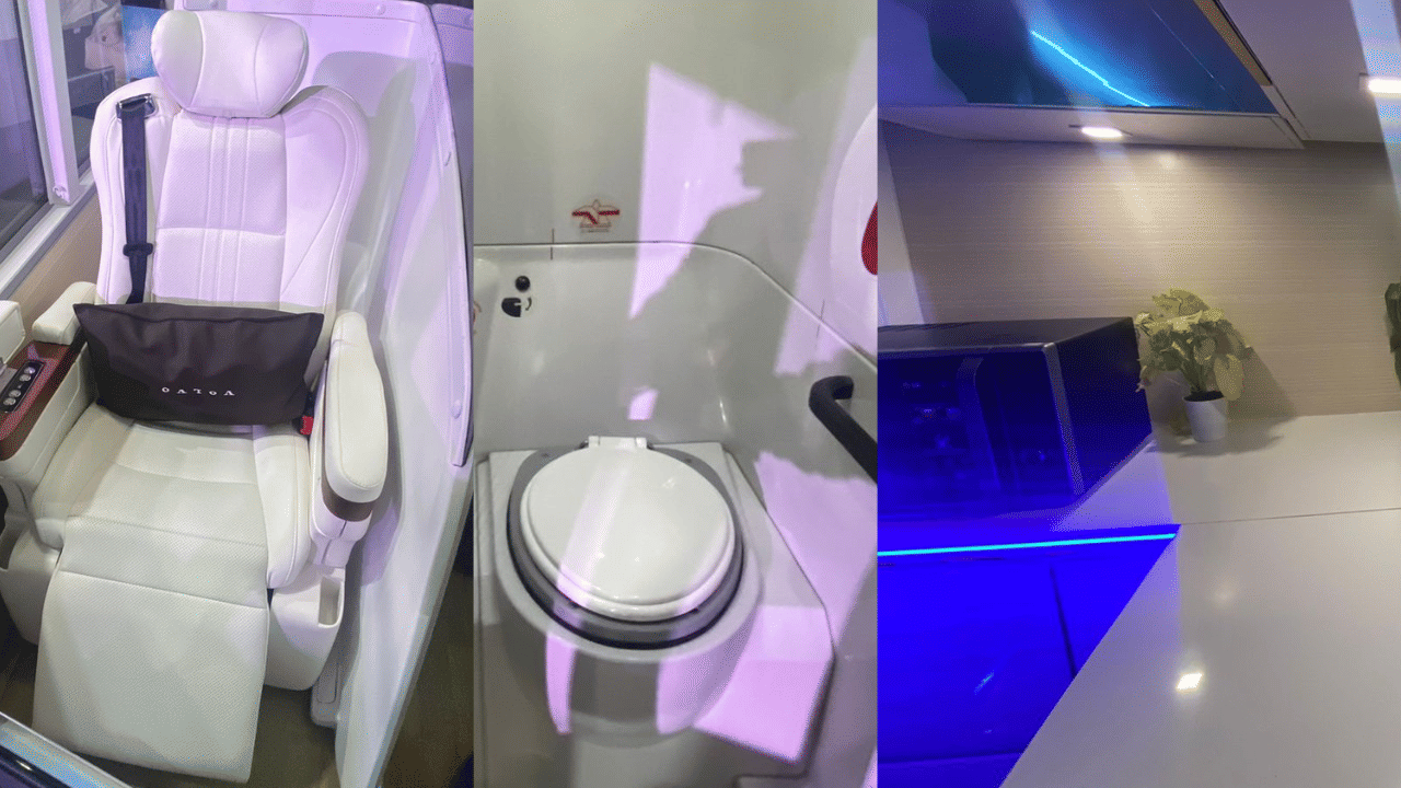 Volvo showcase 9600 luxury bus with recliner seats with kitchen and toilet know price and other details