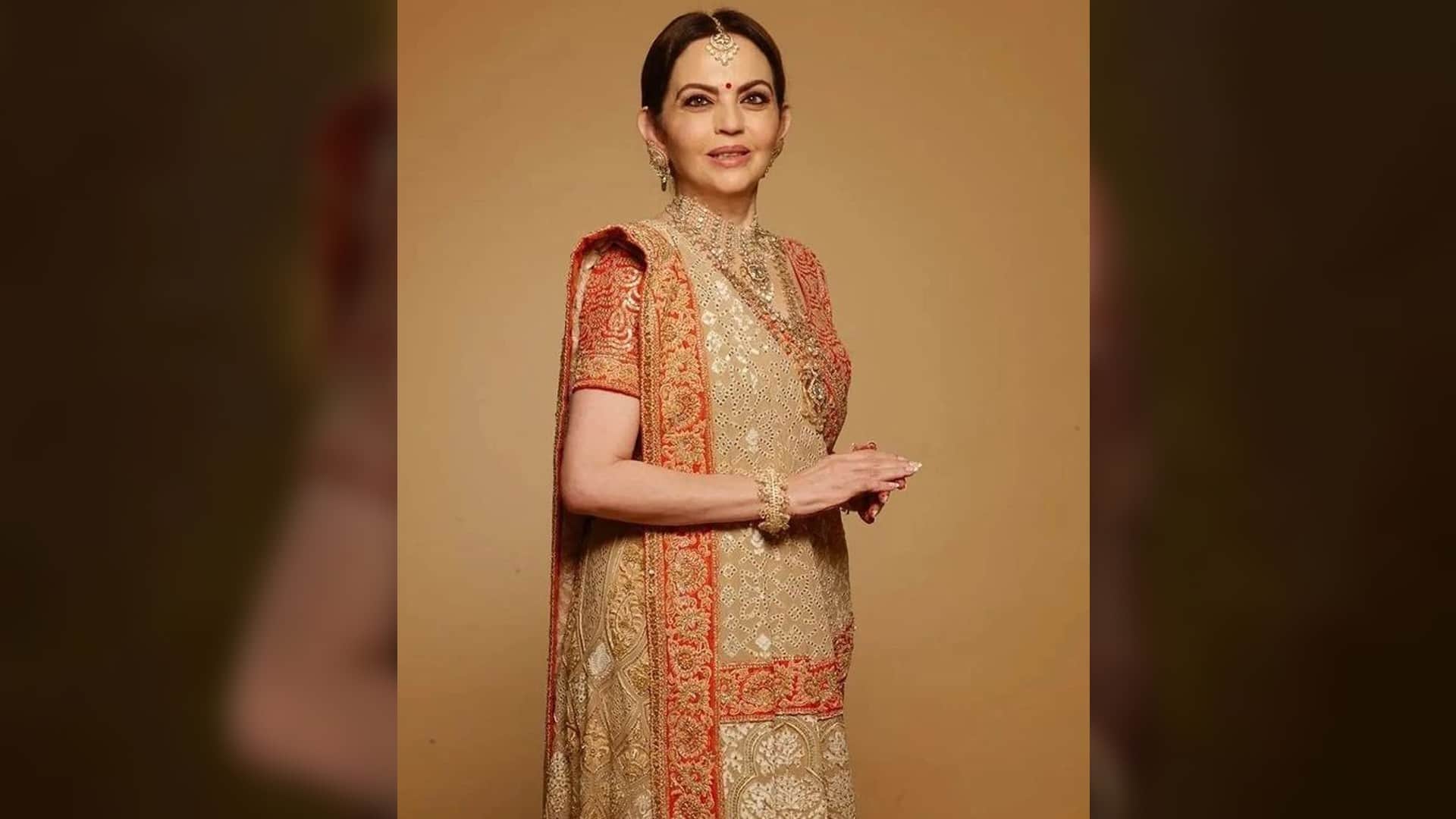 Nita Ambani Dazzles at 59 in Abu Jani Sandeep Khosla Ghaghra, at Anant and Radhika Engagement Ceremony