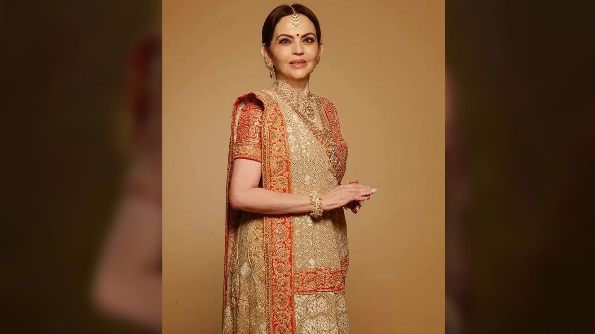 Nita Ambani Dazzles at 59 in Abu Jani Sandeep Khosla Ghaghra, at Anant and Radhika Engagement Ceremony