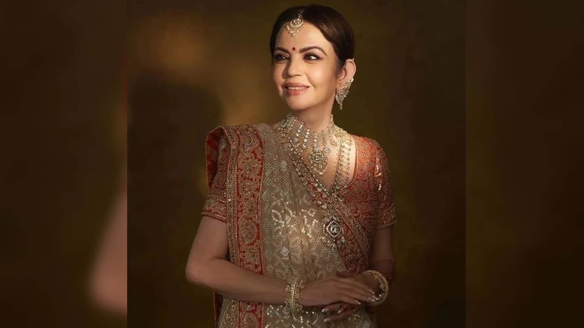 Nita Ambani Dazzles at 59 in Abu Jani Sandeep Khosla Ghaghra, at Anant and Radhika Engagement Ceremony