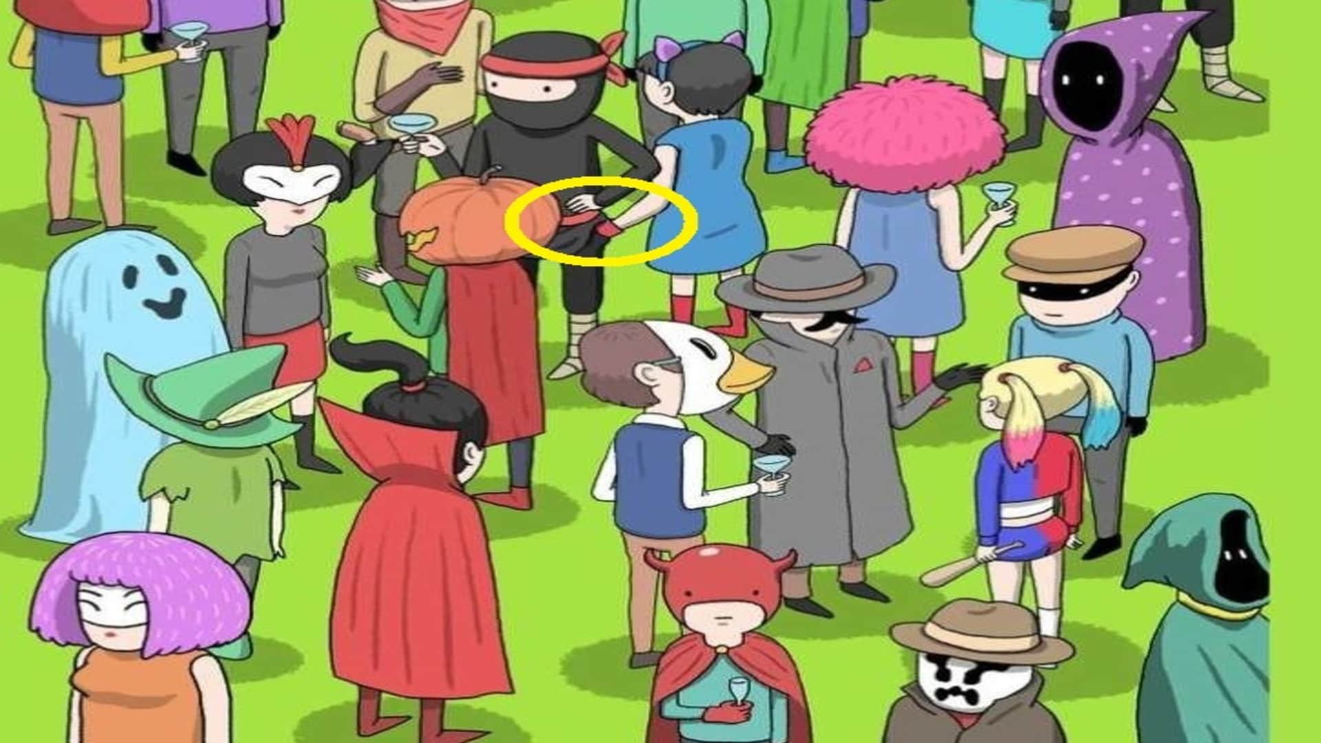 optical illusion Can you spot the thief in this Halloween party in 7 seconds? check your brain iq puzzle games