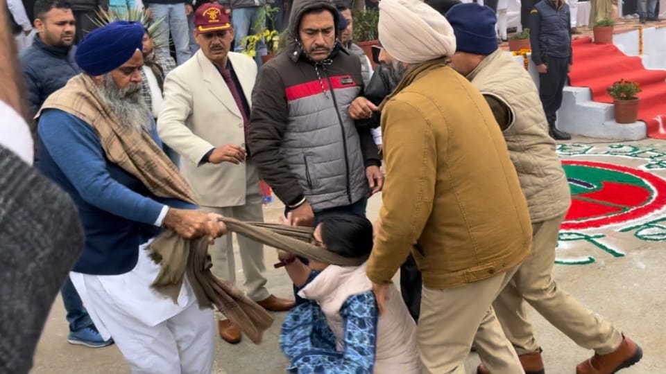 Haryana Minister Sandeep Singh face protest in Pehowa on Republic day 2023