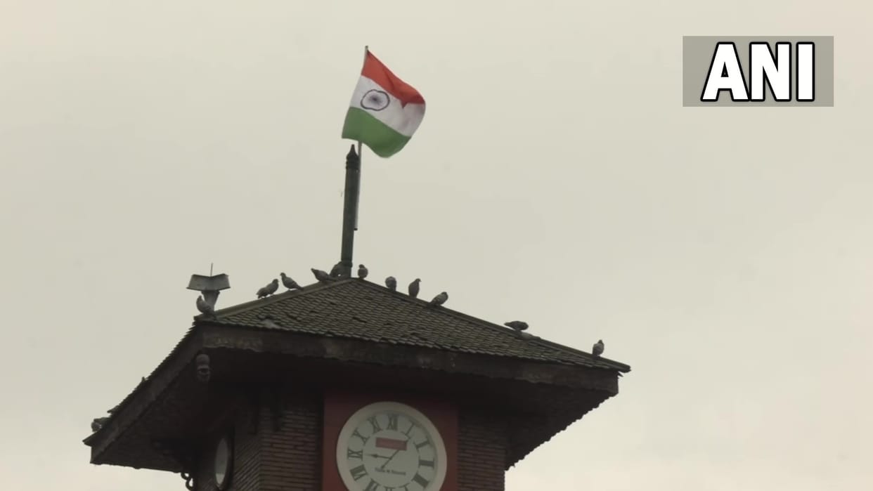 tricolour flies high atop clock tower at Lal Chowk in Srinagar on RepublicDay