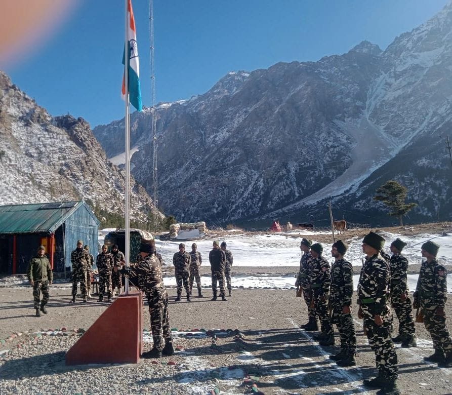 Tricolor hoisted in Gunji at a height of 10500 feet