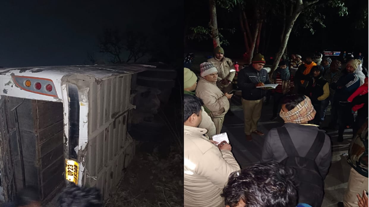 A bus of Himachal Pradesh has overturned due to out of control in Bijnor and 12 passengers injured